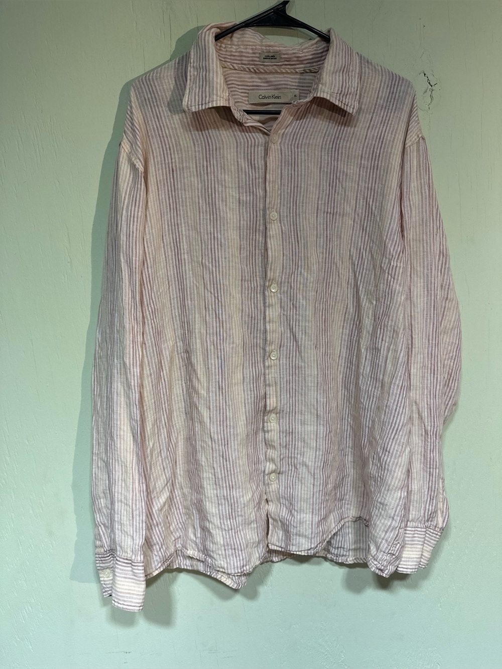 Calvin Klein striped linen long sleeve button front shirt women’s XL
